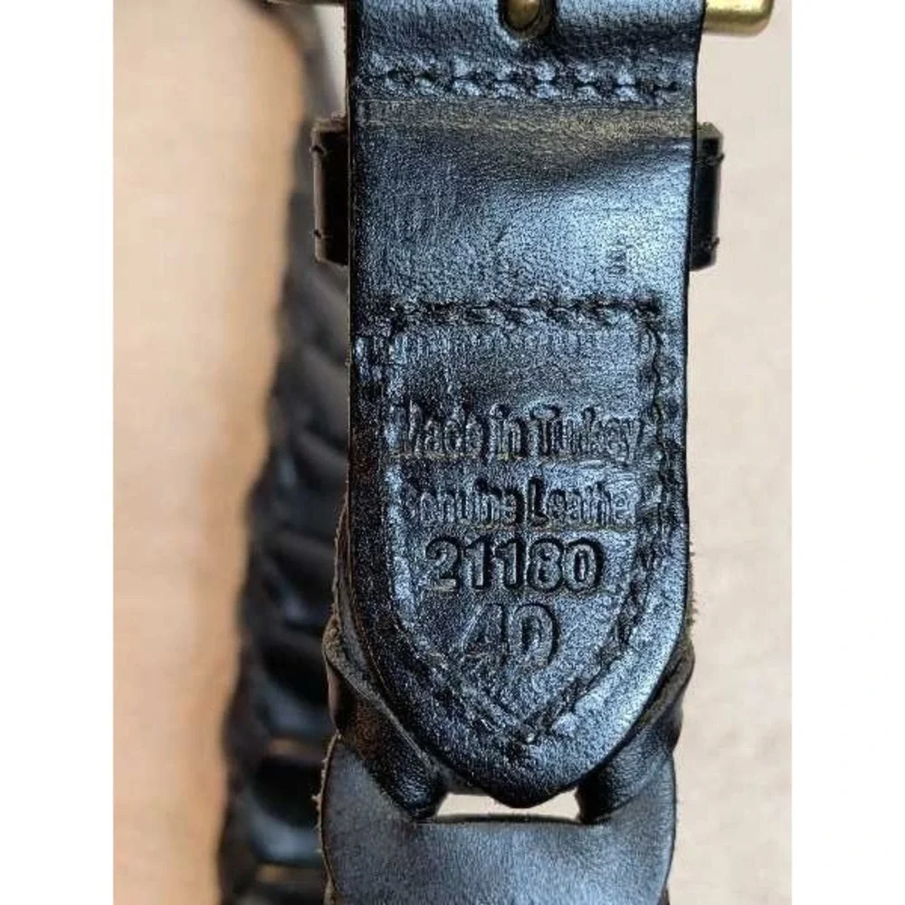 Genuine Leather Woven Belt Brass Buckle Men's Size 40 Fashion Accessory